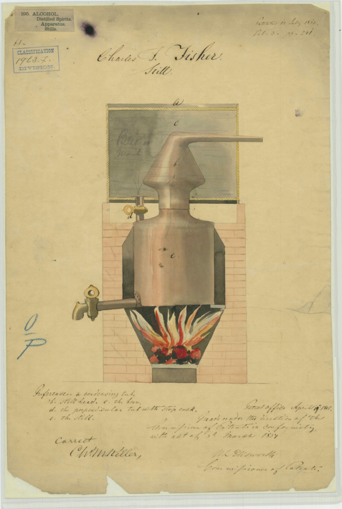 Charles I. Fishers Patent Drawing for a Still | Intellectual Property Law Firm | Harness IP