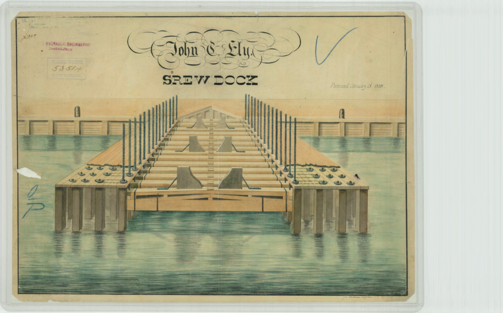 John C. Elys Patent Drawing for a Screw Dock | Intellectual Property Law Firm | Harness IP